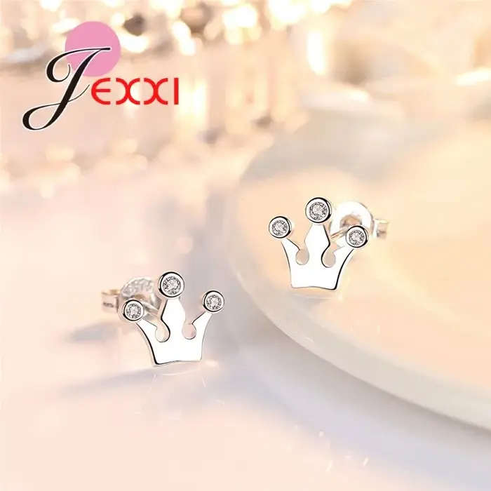 Boucles doreilles clous argent sterling 925 zircon pur style couronne vintage pour femmes occasions speciales