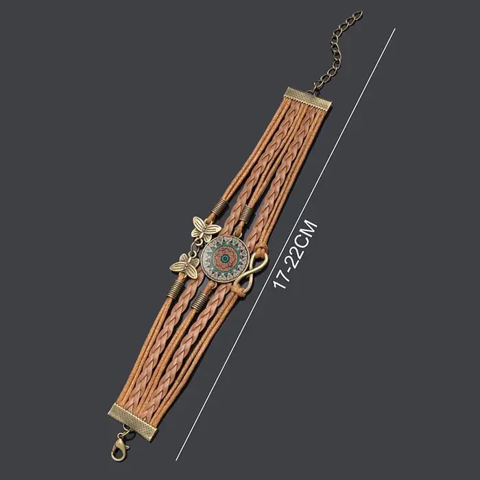 Bracelet Mandala Fleurs en cuir tissé vintage multicolore pour femmes et hommes occasions spéciales