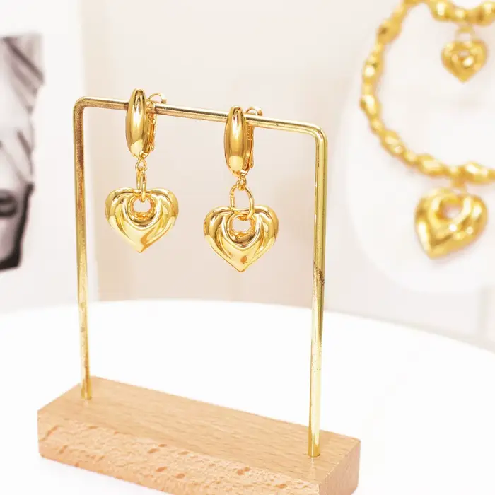 GZJPEI 2025 nouvel amant coeur ensemble de bijoux exquis perles métalliques bracelet à breloques coeurs pendentif collier cadeaux de noël à la mode