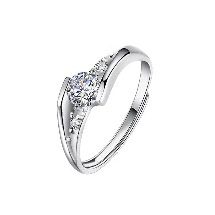 Bagues de couple en moissanite plaquées rhodium S925, 0,5 ct, bijoux exquis réglables