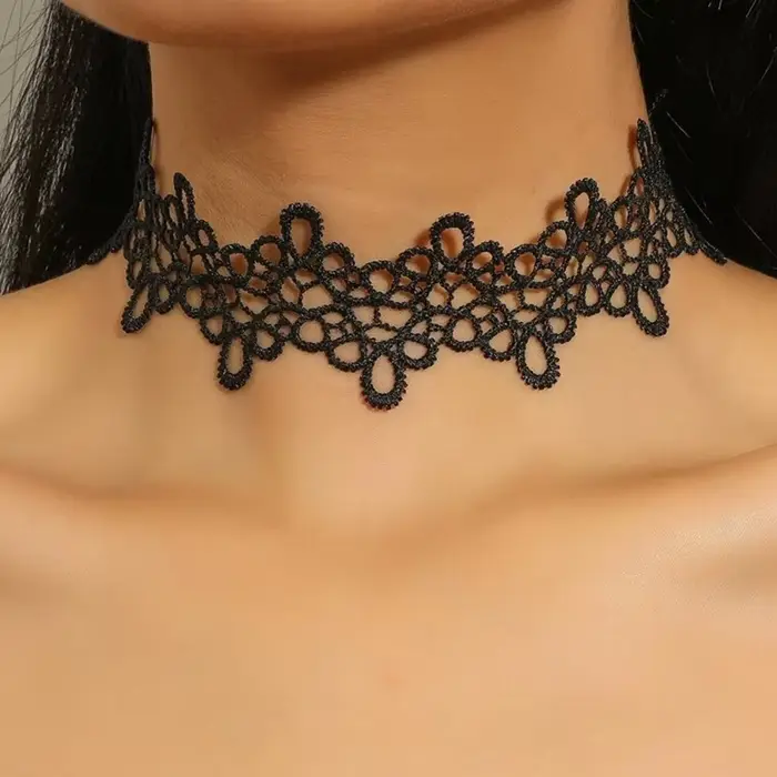 Collier ras du cou gothique classique en dentelle pour femmes, pendentif en perles à pampilles, coll