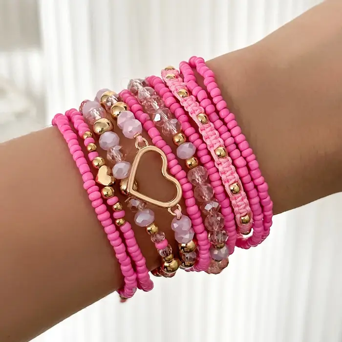 Ensemble de Bracelets bohème en perles de riz faites à la main, en forme de cœur, accessoires de bij