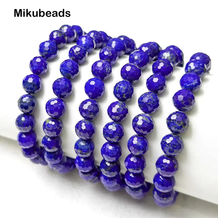 Lapis Lazuli naturel 8mm, pierre ronde à facettes, perles amples pour la fabrication de bijoux, Brac