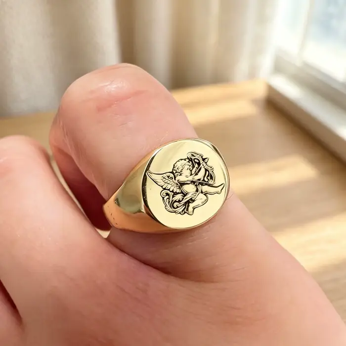Bague signet personnalisée, gravure de nom, logo, photo, acier inoxydable, ronde, pour hommes et fem