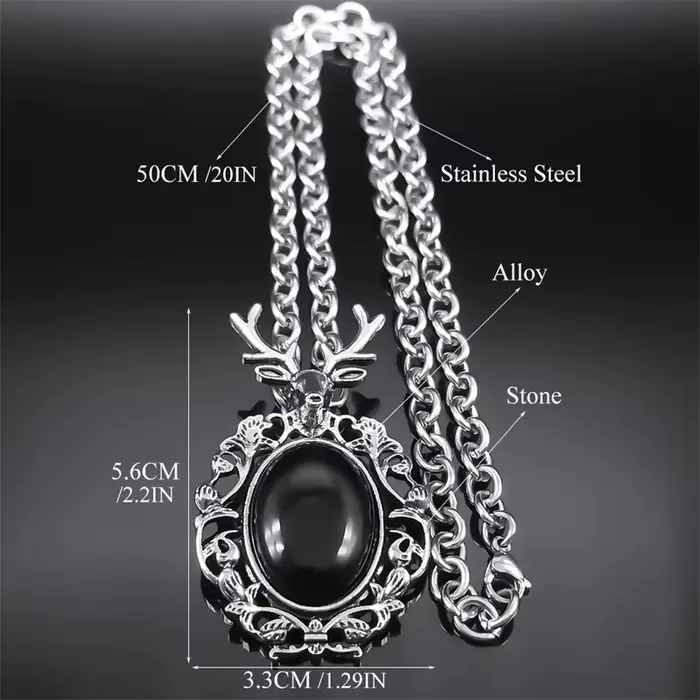 Collier néo-gothique en acier inoxydable avec pendentif en pierre artificielle pour femmes et hommes occasions spéciales mariage bal anniversaire fete
