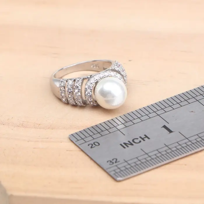Ensemble de bijoux de mariage en argent 925 avec perles et zircons cubiques pour femmes occasions spéciales et port quotidien