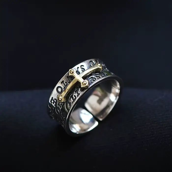 Bague rétro graffiti croisé punk gothique ajustable fait main rock hip hop unisexe bijou occasion spéciale homme femme