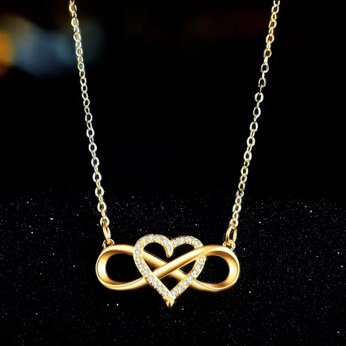 Mode romantique argent or couleur infini pour toujours amour collier CZ chanceux coeur pendentif col