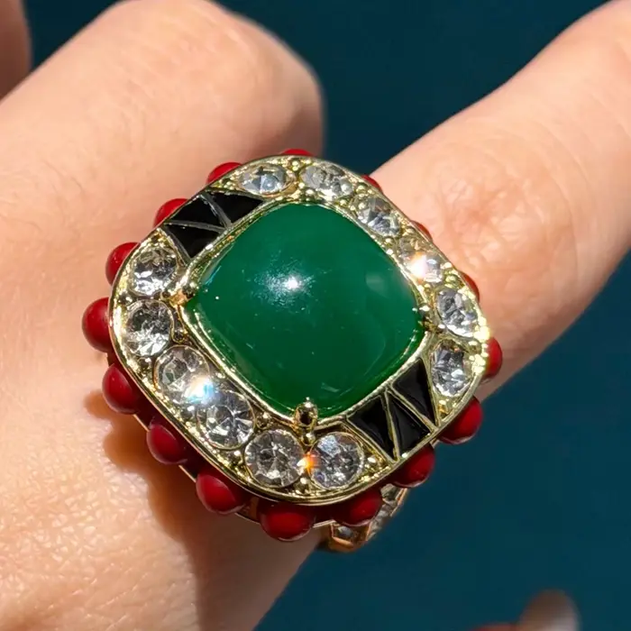Parure de bijoux vintage en agate verte et rouge