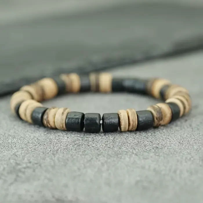 Bracelet artisanal en perles de noix de coco naturelles et en bois, unisexe, 4 couleurs au choix, léger, confortable, énergie et guérison, bracelet en brins