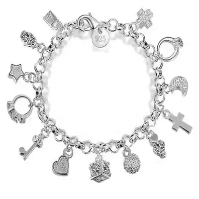 925 en argent Sterling mode 13 pièces pendentif chaîne bracelet à breloques pour les femmes pour les