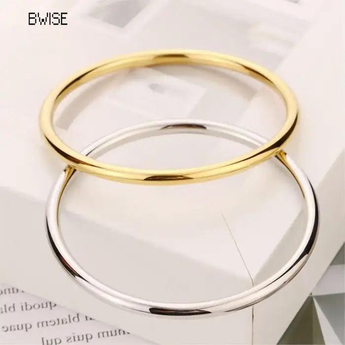 Bracelet rond minimaliste en acier inoxydable pour femmes, à la mode, élégant, couleur or, accessoir