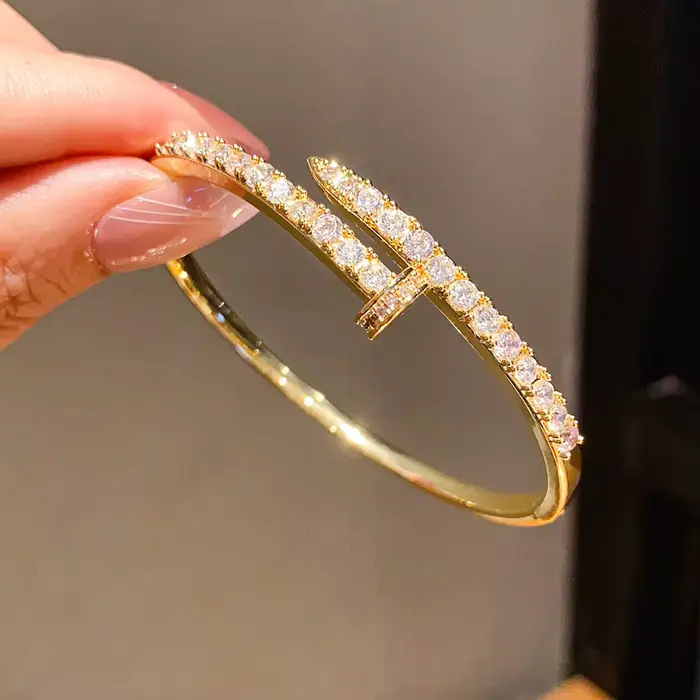 Bracelet de luxe en zircone pour femme, manchette ouverte en or et argent, bijou tendance pour banqu