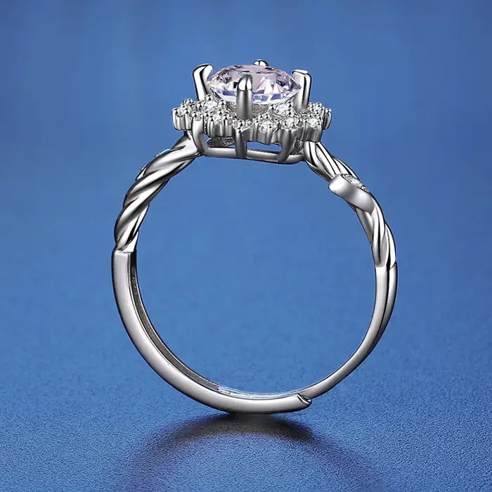 Bague en argent sterling S925 avec fleur et moissanites à quatre griffes bijou de luxe pour femmes occasions spéciales