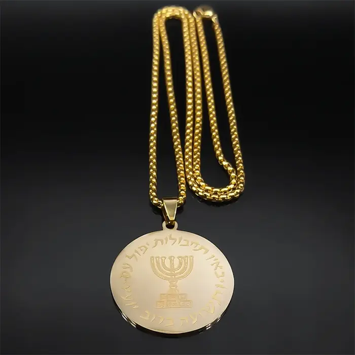 Hebrew Hanukkah Menorah bougies jérusalem collier pour femmes hommes acier inoxydable israël juif Magen chaîne bijoux N2665-3S02