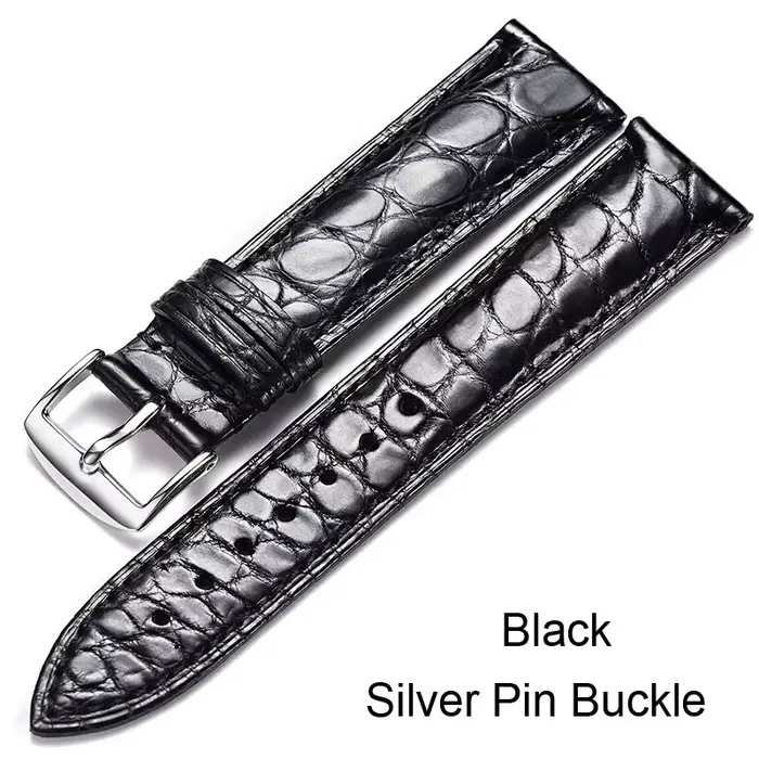 Bracelet de montre en cuir véritable de crocodile à grain rond, bracelet de montre en alligator, 12 