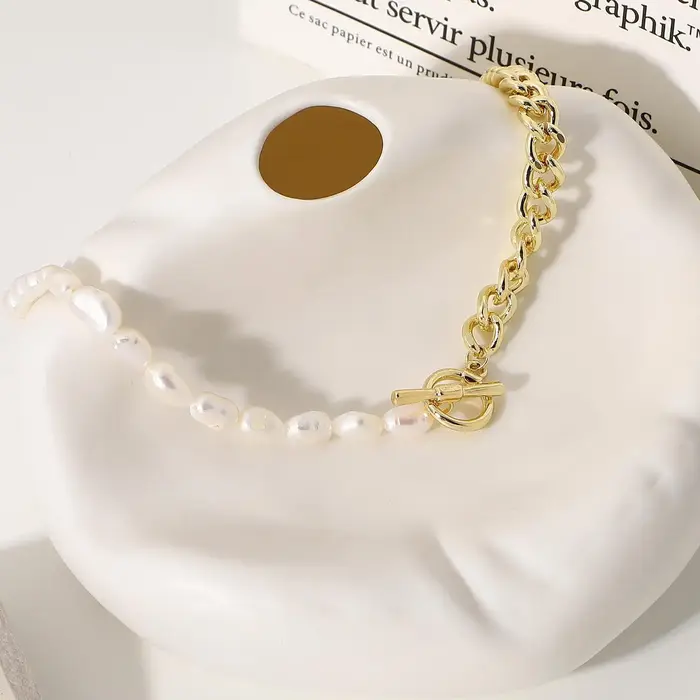 Collier de perles d'eau douce baroques naturelles avec chaîne remplie d'or 14K pour femmes occasions spéciales cadeau d'anniversaire