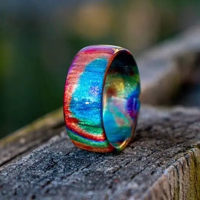 Bague bohème en résine acrylique de couleur dégradée arc-en-ciel, bague colorée pour femmes, souffle