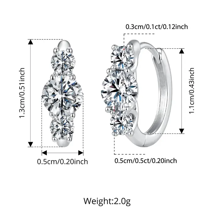 Boucles d'oreilles BAMOER 0,5 ct en moissanite, plaqué argent S925, or blanc, couleur D, taille rond