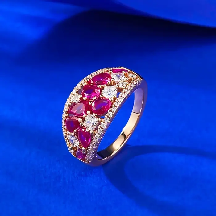 Bague en argent sterling 925 sertie de rubis haute teneur en carbone élégante alliance de mariage pour femmes occasions spéciales et cadeaux d'anniversaire
