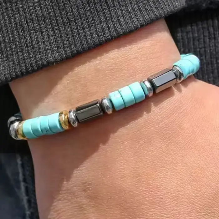 Bracelet Turquoise cuivré pour homme avec tourmaline pierre principale bijou harmonieux pour occasions spéciales