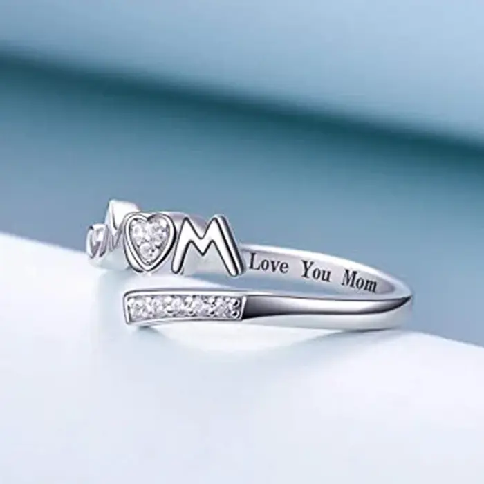 Huitan – bagues de maman exquises, couleur argent, lettre cave "je t'aime maman", cadeau d'anniversa