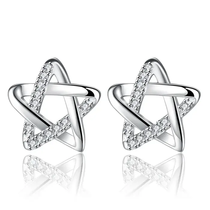 Boucles d'oreilles élégantes en argent sterling 925 avec étoiles en zircon pour femmes pour mariage et soirées de gala