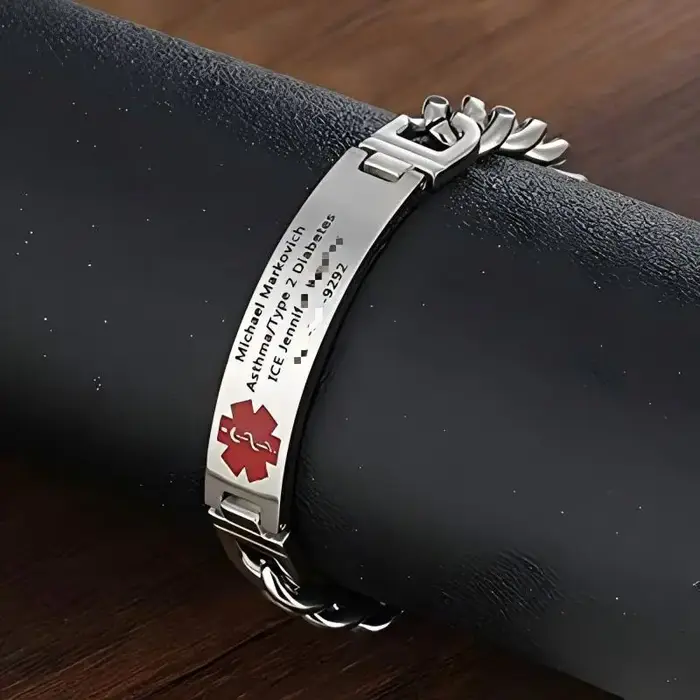 Bracelet d'urgence personnalisé avec informations médicales gravées en acier inoxydable pour femmes et hommes occasions spéciales identité médicale tracker humeur