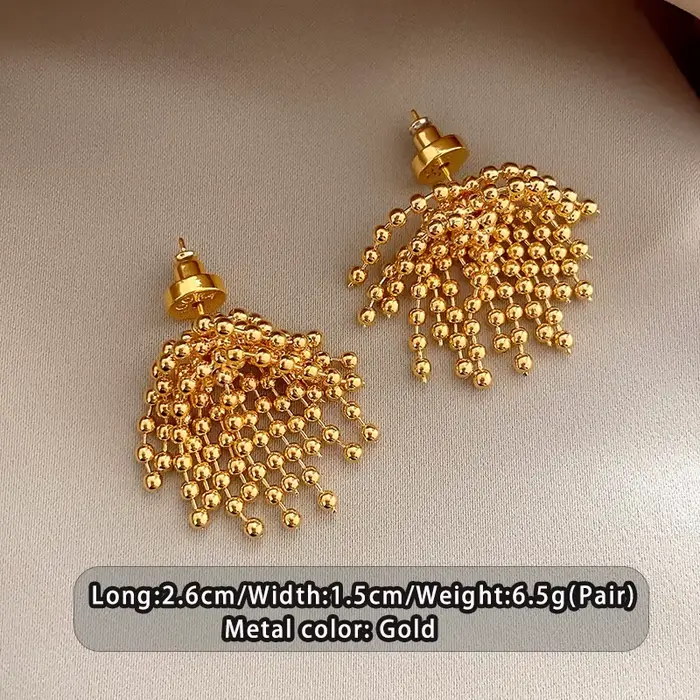 Boucles d'oreilles gothiques pour filles, pendentif irrégulier avec pompon en perles métalliques, bi