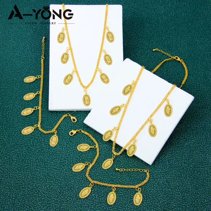 Ensemble de bijoux en or saoudien plaqué or 21 carats avec motif floral pour femmes occasions prestigieuses