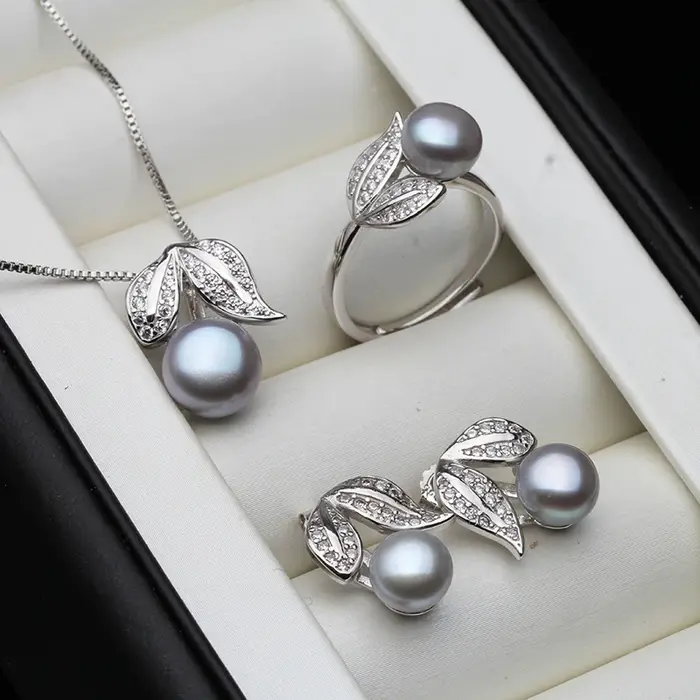 Véritable perle bague collier boucles d'oreilles pour les femmes