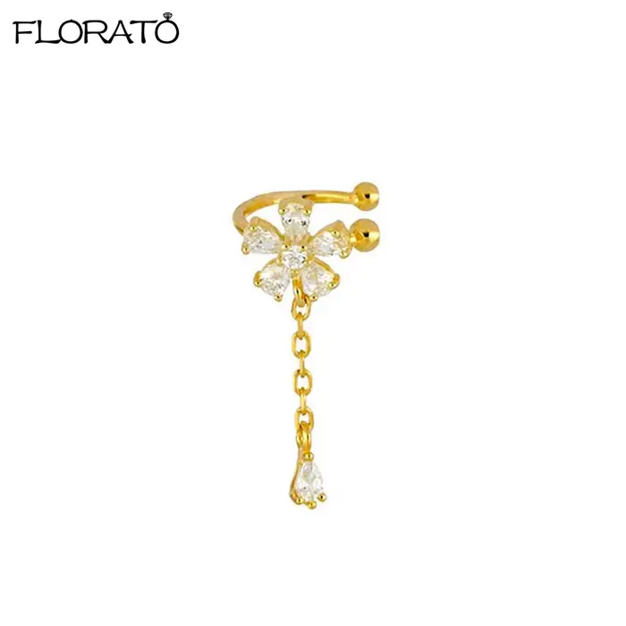 Boucles d'oreilles à clipser en or 18 carats pour femmes, manchette d'oreille en forme de fleur, manchette JOEar en or et argent, sans piercing, 1PC