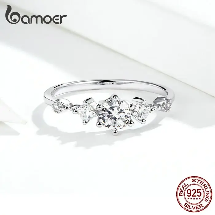 Bamoer-Bague de fiançailles en argent massif pour femme