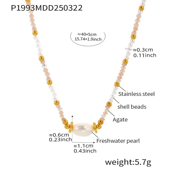 Collier étanche de perles fait à la main pour femmes, pendentif de perles ovales plaquées or en acie