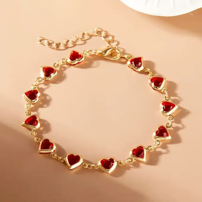 Bracelets élégants en métal avec zircon rouge et chaîne pour femmes