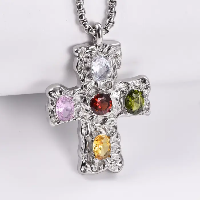 Bijoux Vintage pendentif croix en cristal pour femmes, collier incrusté d'acier inoxydable, Zircon c