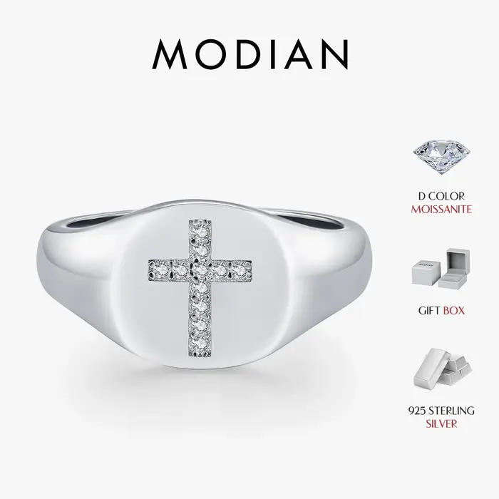 MODIAN D couleur Moissanite chevalière anneaux 925 en argent Sterling classique croix bagues pour femmes et hommes fête bijoux fins