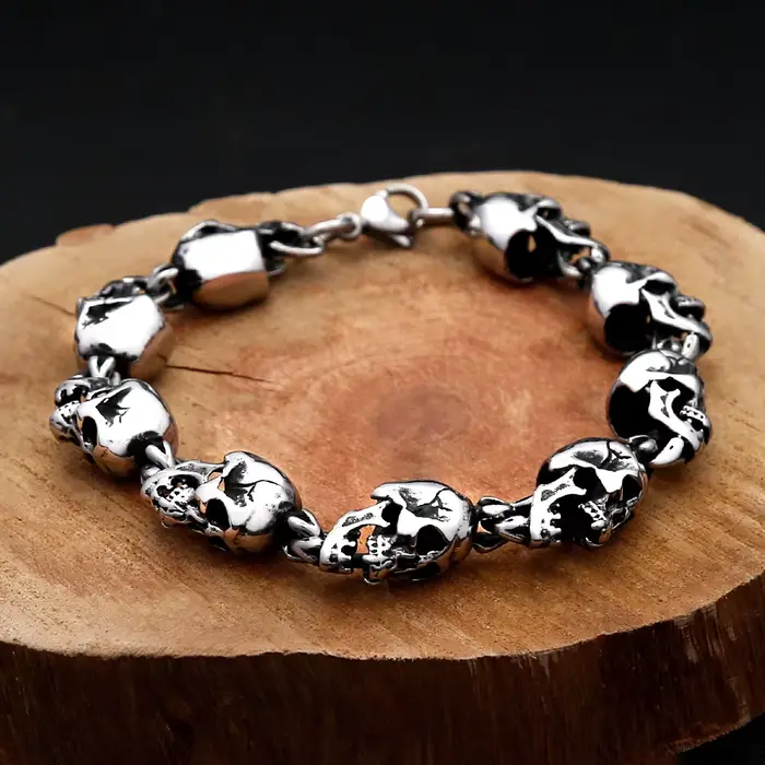 Bracelet gothique Hip Hop en acier inoxydable 316L, Rock Punk, crâne complet, pour hommes et femmes, bijoux d'équitation en moto, cadeau