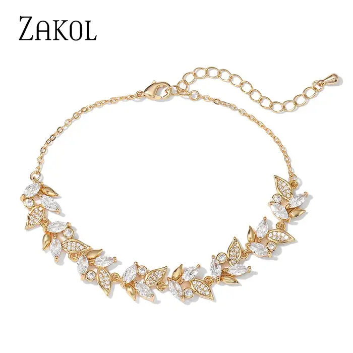Bracelets porte-bonheur en Zircon pour femmes, feuille de Marquise, brillant, AAA, couleur or, régla