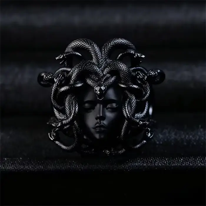 Bague Medusa avec pièce de monnaie grecque antique, nouveau design artistique rétro, bague statement