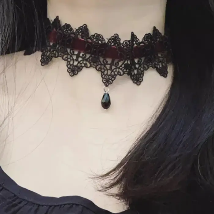 Accessoire Sexy à Col Creux Bordeau Gothique Foncé Punk Dentelle Velours Col en Dentelle Ras du Cou Sangle en Dentelle Chaîne de Clavicule Accessoire de Fête Unisexe Goths Mode Occasions Spéciales