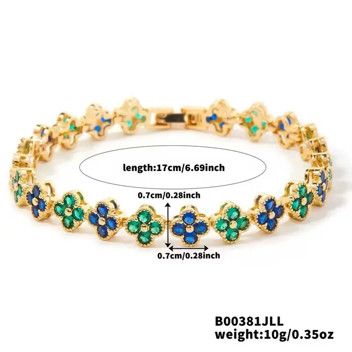 Un bracelet porte-bonheur coloré à fleurs à quatre feuilles incrusté de zircon, style petit parfum l