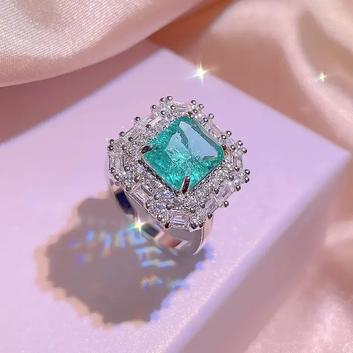 Ensemble de bijoux en argent 925 pour femmes avec zirconium blanc et pierres précieuses carrées géométriques pour occasions spéciales