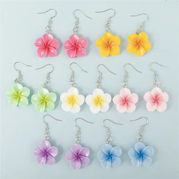 1/5 paires Kawaii frais résine oeuf fleurs boucles d'oreilles ensemble doux couleur mixte fleur pendentif à breloques bricolage fabrication de bijoux cadeaux