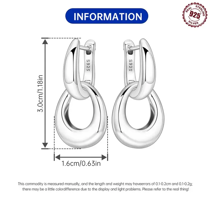 Boucles d'oreilles double anneau en argent sterling 925 zirconium blanc pour femmes style punk moderne élégance quotidienne occasions spéciales