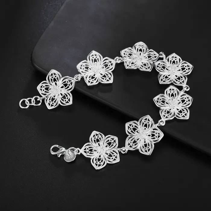 Bracelet en argent sterling 925 avec chaîne de fleurs fines design élégant pour femmes bijoux de charme cadeau pour mariage ou fête