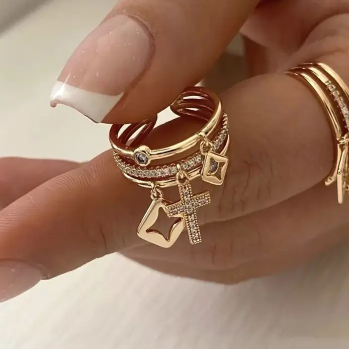 Nwe – bagues de soleil plaquées or 18 carats pour femmes, pierre naturelle incrustée de Texture méta