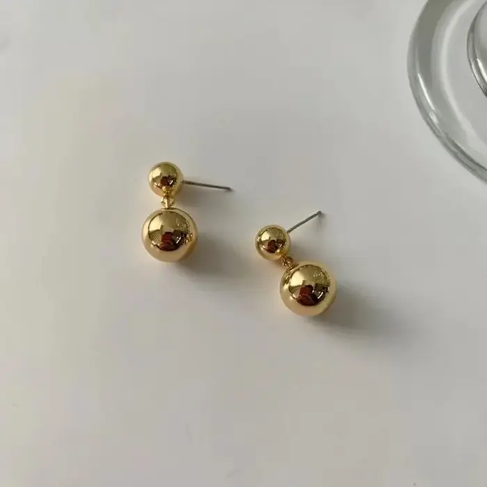 Boucles d'oreilles pendantes en forme de boule métallique pour femmes et filles