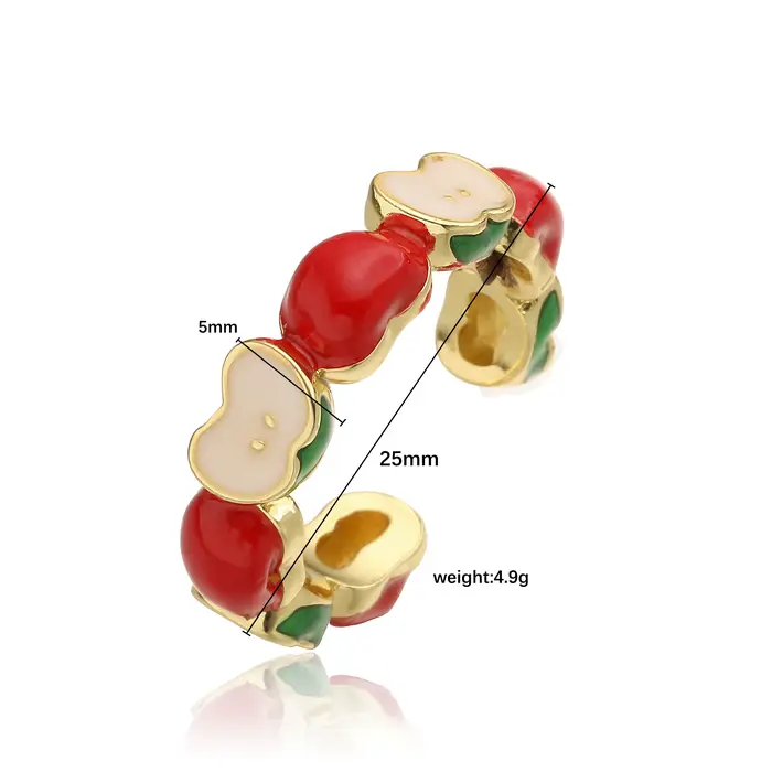 Bague en laiton plaquée or 18 carats avec pomme rouge émaillée ajustable pour femmes occasions générales style moderne bijou unique