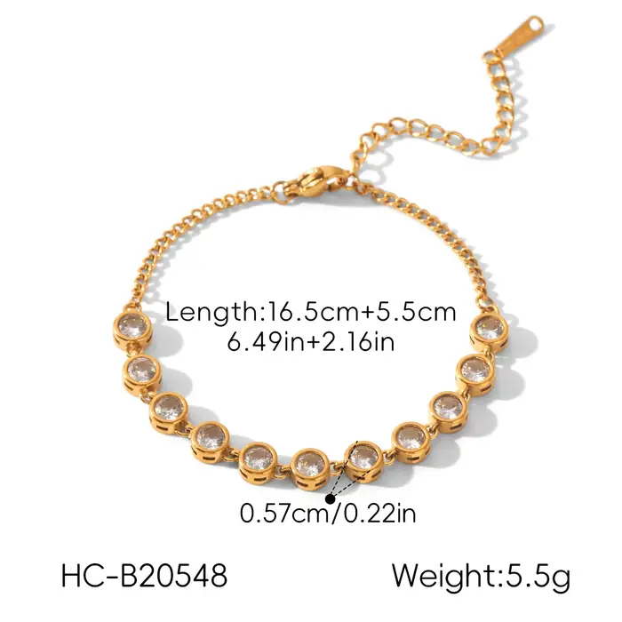 Bracelet tennis Ars Dainty plaqué or 18 carats, bracelet en acier inoxydable, bracelet multi-zircon,